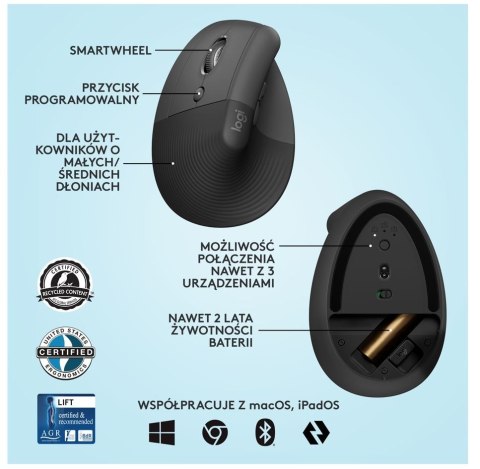 Mysz Lift Grafit dla leworęcznych 910-006474 Logitech Mysz Lift Grafit dla leworęcznych 910-006474 Logitech