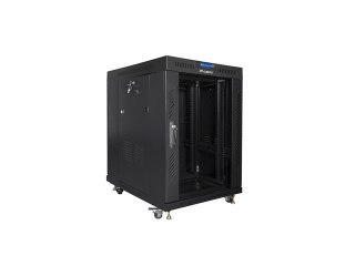 Szafa instalacyjna RACK stojąca 19 15U 800X1000 czarna drzwi szklane LCD (FLAT PACK) Lanberg