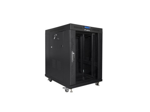 Szafa instalacyjna RACK stojąca 19 15U 800X1000 czarna drzwi szklane LCD (FLAT PACK) Lanberg