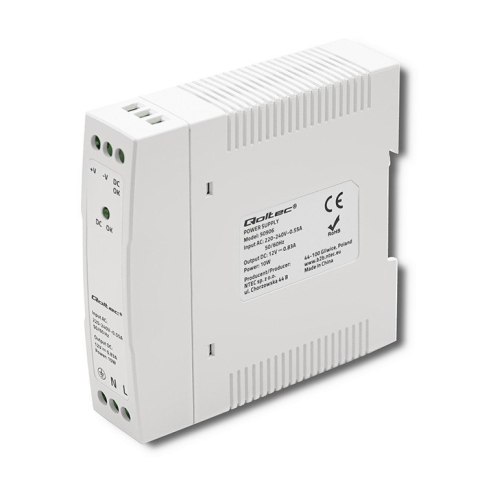 Zasilacz na szynę DIN | 10W | 12V | 0.83A | Biały | Slim Qoltec