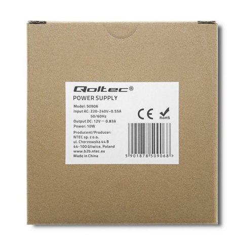 Zasilacz na szynę DIN | 10W | 12V | 0.83A | Biały | Slim Qoltec Zasilacz na szynę DIN | 10W | 12V | 0.83A | Biały | Slim Qoltec