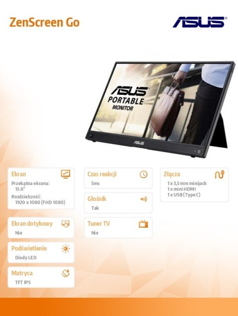 Monitor ZenScreen Go 15.6 cala MB16AWP Asus Monitor ZenScreen Go 15.6 cala MB16AWP Asus