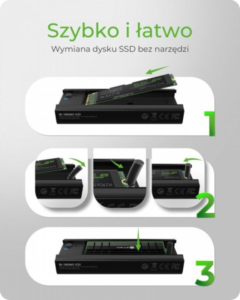 Stacja dokująca IB-180MC-C31 M.2 NVMe&SATA Docking, USB 3.2 (Gen2) Type-C, Aluminium IcyBox Stacja dokująca IB-180MC-C31 M.2 NVMe&SATA Docking, USB 3.2 (Gen2) Type-C, Aluminium IcyBox
