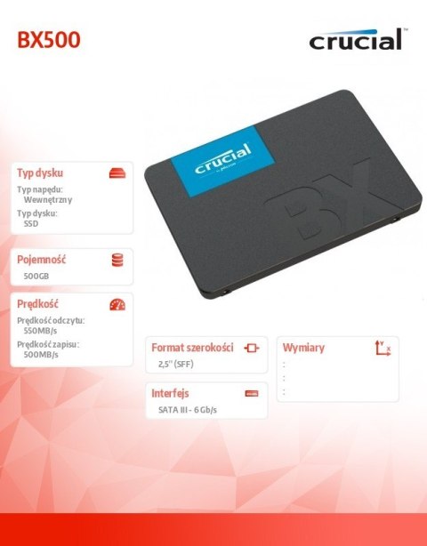 Dysk SSD BX500 500GB SATA3 2.5 cala Crucial Dysk SSD BX500 500GB SATA3 2.5 cala Crucial