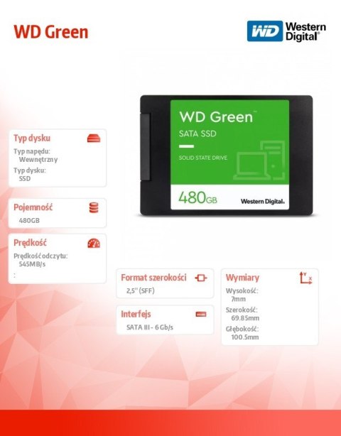 Dysk SSD Green 480GB SATA 2,5 cala WDS480G3G0A