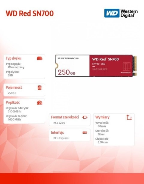 Dysk SSD Red 250GB SN700 2280 NVMe M.2 PCIe