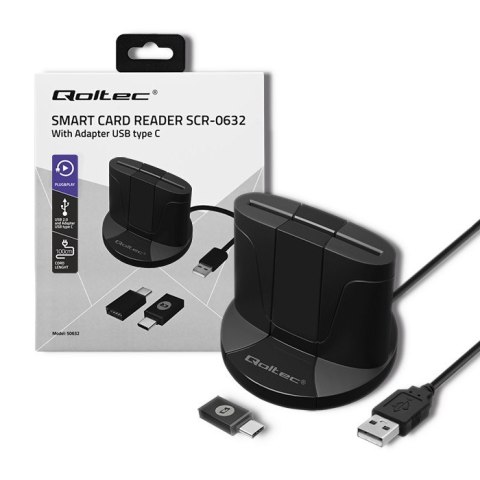 Inteligentny czytnik chipowych kart ID SCR-0632 | USB typu C Qoltec