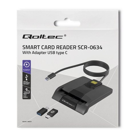 Inteligentny czytnik chipowych kart ID SCR-0634 | USB typu C Qoltec Inteligentny czytnik chipowych kart ID SCR-0634 | USB typu C Qoltec