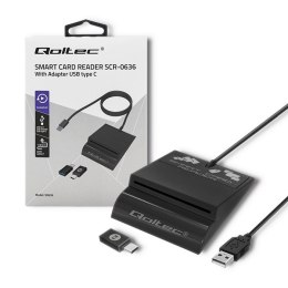 Inteligentny czytnik chipowych kart ID SCR-0636 | USB typu C Qoltec