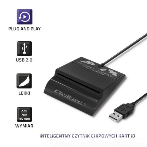 Inteligentny czytnik chipowych kart ID SCR-0636 | USB typu C Qoltec Inteligentny czytnik chipowych kart ID SCR-0636 | USB typu C Qoltec