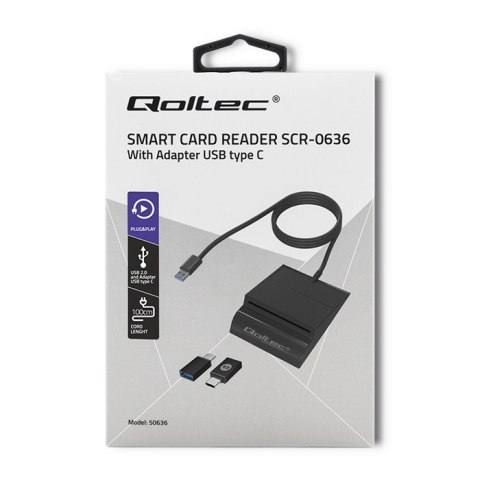 Inteligentny czytnik chipowych kart ID SCR-0636 | USB typu C Qoltec Inteligentny czytnik chipowych kart ID SCR-0636 | USB typu C Qoltec
