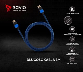 Kabel HDMI 2.0 niebiesko-czarny 3m, GCL-05 Savio