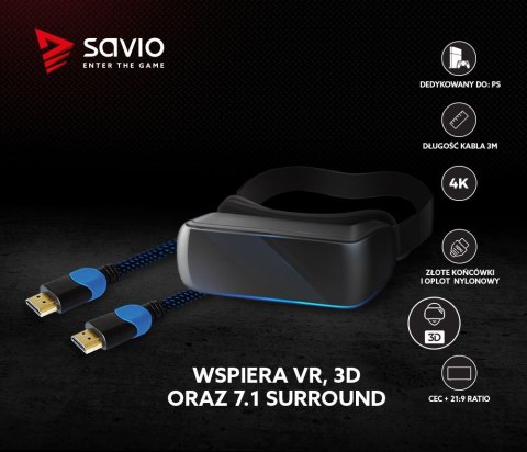 Kabel HDMI 2.0 niebiesko-czarny 3m, GCL-05 Savio