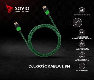 Kabel HDMI 2.0 zielono-czarny 1,8m, GCL-03 Savio