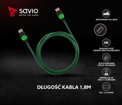 Kabel HDMI 2.0 zielono-czarny 1,8m, GCL-03 Savio
