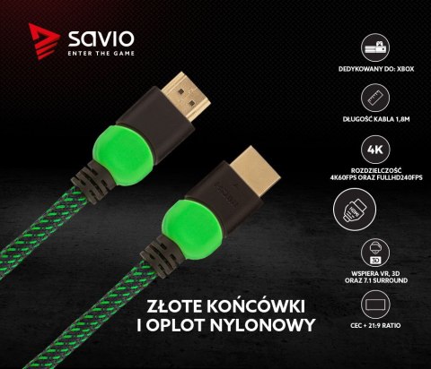 Kabel HDMI 2.0 zielono-czarny 1,8m, GCL-03 Savio
