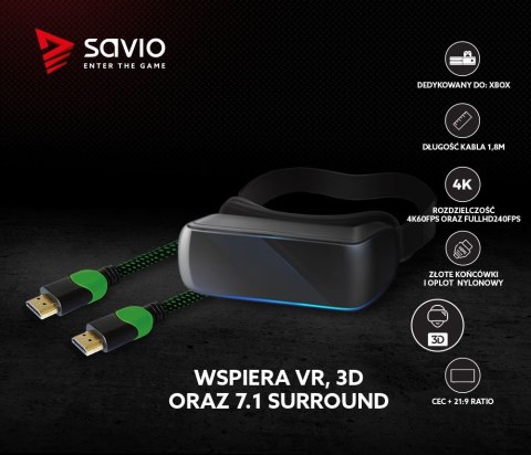 Kabel HDMI 2.0 zielono-czarny 1,8m, GCL-03 Savio