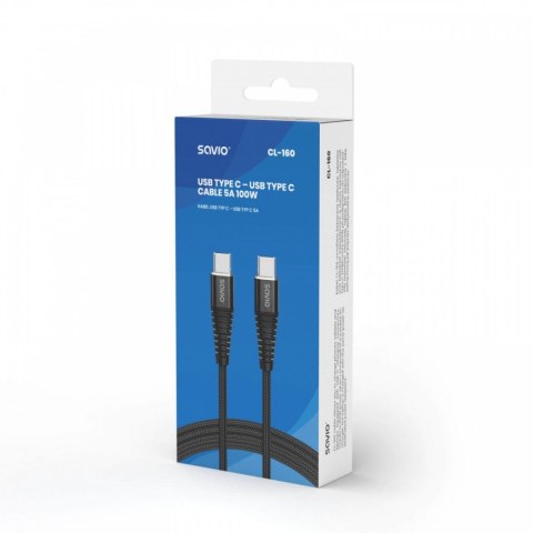 Kabel USB typu C - USB typu C 5A 2m, CL-160 Savio