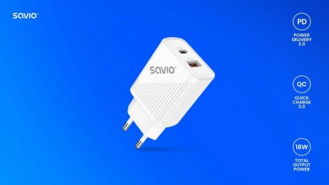 Ładowarka sieciowa USB Quick Charge Power Delivery 3.0 18W +1m kabel USB typ C, LA-05 C Savio
