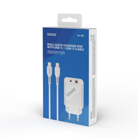 Ładowarka sieciowa USB Quick Charge Power Delivery 3.0 18W +1m kabel USB typ C, LA-05 C Savio