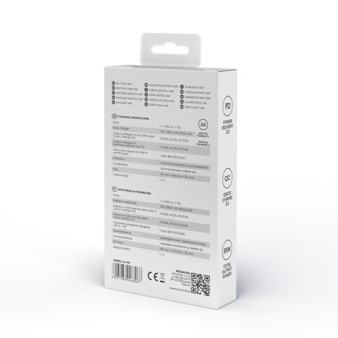 Ładowarka sieciowa USB Quick Charge Power Delivery 3.0 18W +1m kabel USB typ C, LA-05 C Savio
