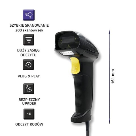 Laserowy czytnik kodów kreskowych 1D | USB | Czarny Qoltec Laserowy czytnik kodów kreskowych 1D | USB | Czarny Qoltec