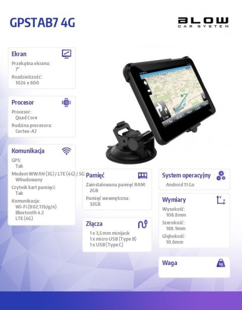 Nawigacja Tablet GPSTAB7 4G 2/32GB BLOW Nawigacja Tablet GPSTAB7 4G 2/32GB BLOW