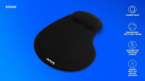 Podkładka żelowa pod mysz czarna SAVIO MP-01B Savio