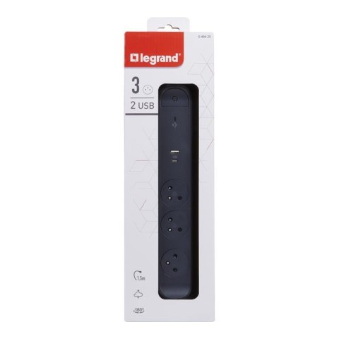 Przedłużacz 3x2PZ + USB A/C 1,5m czarny Legrand