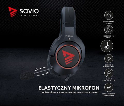 Słuchawki gamingowe z mikrofonem Vertigo Savio