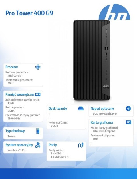 Desktop 400MT G9 i5-12500 512/16/DVD/W11P 6A837EA HP Inc.