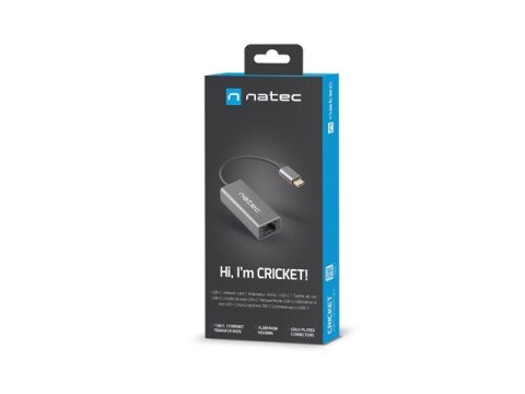 Karta sieciowa Cricket USB-C 3.1 - RJ-45 1Gb na kablu Natec Karta sieciowa Cricket USB-C 3.1 - RJ-45 1Gb na kablu Natec