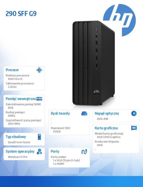 Komputer 290SFF G9 i5-12400 512GB/8GB/DVD/W11P 6D323EA HP Inc.