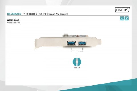 Kontroler USB 3.0 PCIe, 2x USB 3.0, Low Profile, Chipset UPD720202 Digitus
