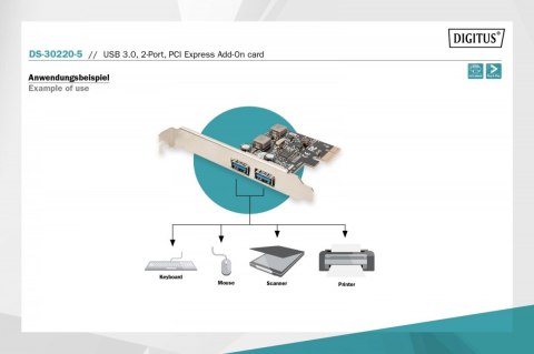 Kontroler USB 3.0 PCIe, 2x USB 3.0, Low Profile, Chipset UPD720202 Digitus