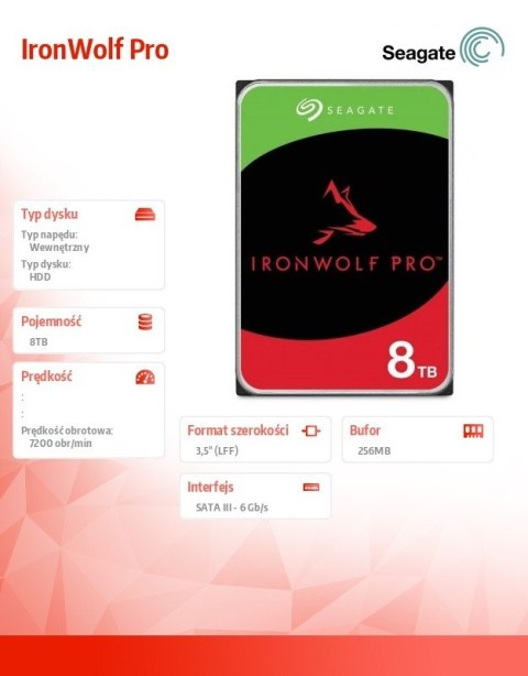 Dysk IronWolfPro 8TB 3.5" 256MB ST8000NT001 Seagate Dysk IronWolfPro 8TB 3.5" 256MB ST8000NT001 Seagate