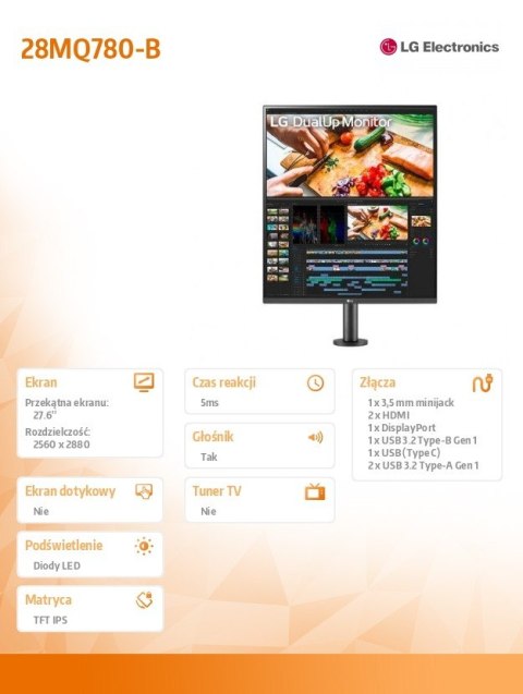 Monitor 28MQ780-B 27.6 cala 16:18 DualUp Ergo USB-C