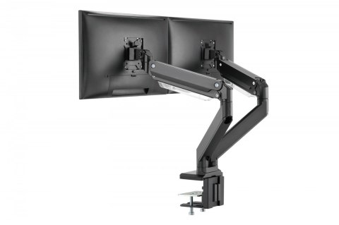 Ramię biurkowe podwójne z zaciskiem, 2xLCD, max. 35", max. obciążenie 2x15kg, ze sprężyną gazową Digitus