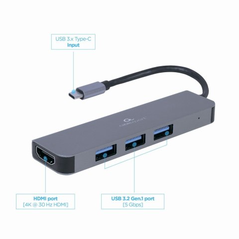 Adapter USB-C HDMI Hub 3xUSB 3.0 Gembird