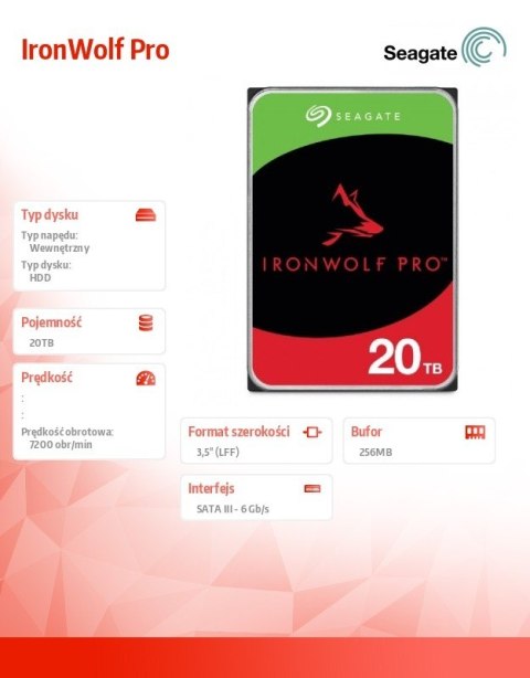 Dysk IronWolf Pro 20TB 3,5 SATA ST20000NT001 Seagate Dysk IronWolf Pro 20TB 3,5 SATA ST20000NT001 Seagate