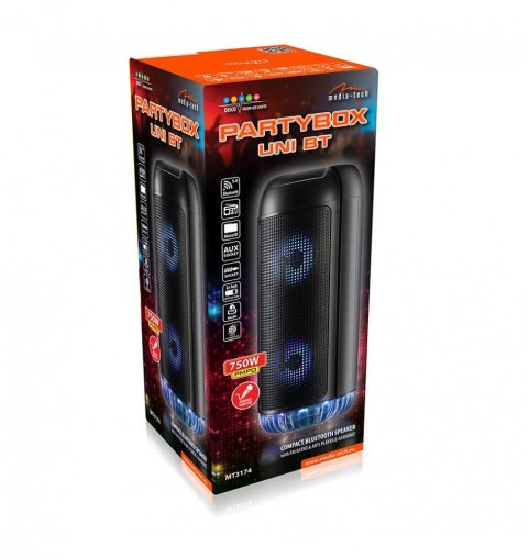 Głośnik PARTYBOX UNI BT MT3174 Bluetooth 5.0/Karaoke/FM/MP3/MicroSD/USB/AUX/LED/RMS 30W/PMPO 750W Media-Tech