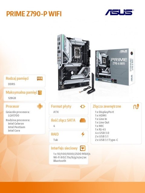 Płyta główna PRIME Z790-P WIFI s1700 4DDR5 HDMI/DP ATX Asus Płyta główna PRIME Z790-P WIFI s1700 4DDR5 HDMI/DP ATX Asus