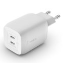 Podwójna ładowarka ścienna USB-C GaN z PPS 65 W Biała Belkin