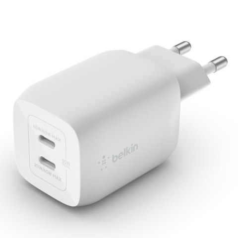 Podwójna ładowarka ścienna USB-C GaN z PPS 65 W Biała Belkin Podwójna ładowarka ścienna USB-C GaN z PPS 65 W Biała Belkin