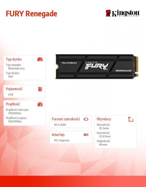 Dysk SSD FURY Renegade 4TB PCI-e 4.0 NVMe 7300/7000 Kingston