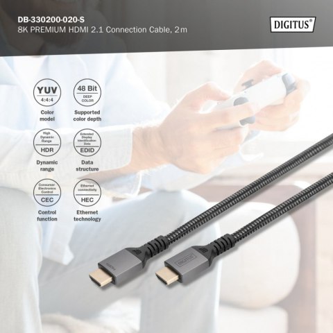 Kabel Premium połączeniowy HDMI 2.1 Ultra HighSpeed 8K60Hz UHD Typ HDMI A/A M/M 2m Czarny Digitus