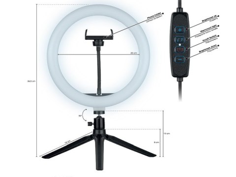 Lampa pierścieniowa Ring 26 cm z mini statywem Tracer
