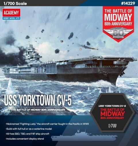 Model plastikowy Yorktown CV-5 Battle of Midaway 1/700 Academy Model plastikowy Yorktown CV-5 Battle of Midaway 1/700 Academy