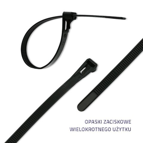 Opaski zaciskowe wielorazowe/trytytki | 7.2*400mm | Nylon UV | Czarne Qoltec