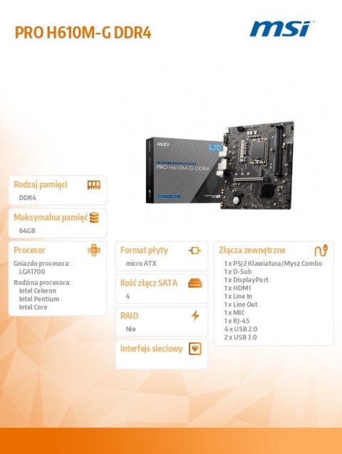 Płyta główna PRO H610M-G s1700 DDR4 DP/HDMI M.2 mATX MSI